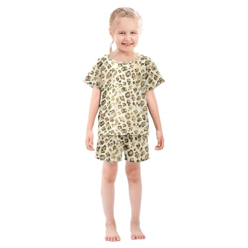 ALAZA Retro Leopard Print Animal Pajamas Short Sleeve 2 Piece Sleepwear Top and Bottom Pajama Set Unisex3