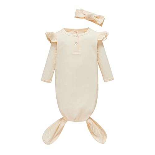 Image of Twopumpkin Baby Girl Boy Coming Home Knotted Gown Unisex Newborn Infant Sleep Onesie Outfit Cute Baby Winter Pajamas