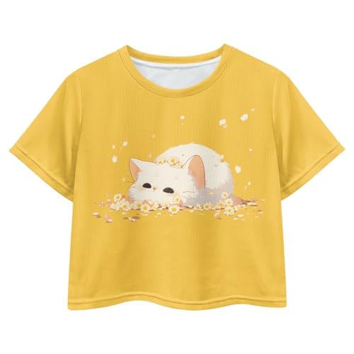 Image of Cute Crop Tops for Girls Short Sleeve Summer T Shirts Fashion Graphic Tees Crew Neck Pullover Tee 5-14 Years