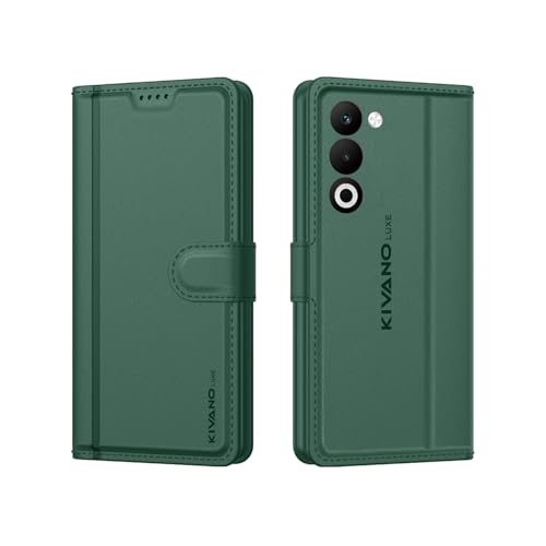 Image of KIVANO LUXE Compatible for Oppo K13X 5G / Oppo A5 5G Luxury Handmade Leather Magnetic Flip Folio Case | Card Holder & Kickstand | Slim Protective Cover | Unisex - Green