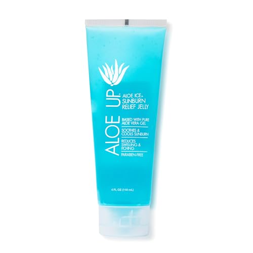 ALOE UP Aloe Vera Gel for Sunburn Relief – Cooling After Sun Jelly for Face & Body – 96.6% Pure Gel –, Water Resistant for up to 80 Minutes, Alcohol & Fragrance Free – 4 Oz