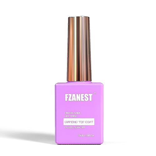 FZANEST Gel Top Coat Diamond- 15ml No Wipe Top Coat Clear Gel Nail Polish High Gloss Mirror Shine Soak Off UV LED Gel Finish Long Lasting Home DIY Professional Manicure