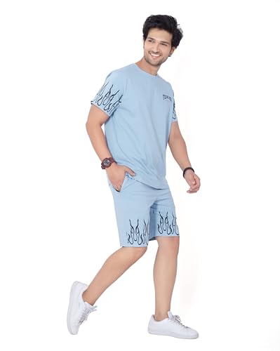 Image of WEET Cotton T-Shirt and Shorts Set for Men,Night Wear for Men,Men's Pyjama Set 114