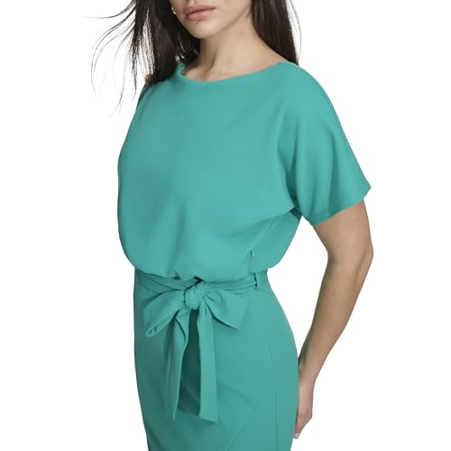 Image of Kensie Womens Short Sleeve Tie Waist Midi Dress