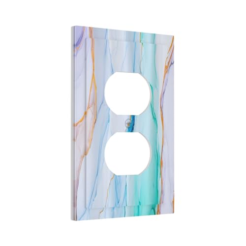 Decorative Outlet Covers Modern Ink Blue Green Marble Texure 1 Gang Duplex Light Switch Cover Plate Unique Wall Plate Electrical Switch Plate Covers for Kitchen Bathroom Home Decor