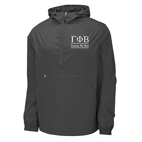 Sorority Letters Shop Gamma Phi Beta Windbreaker - Anorak Pullover Jacket - Quarter Zip (Unisex XL, Graphite Grey)