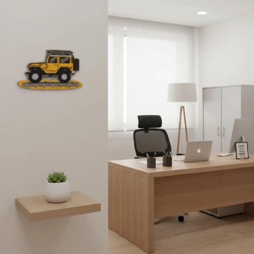 Image of Jeep Key Holder for Wall - Yellow Off‑Road Car Wooden Key Hanger with 7 Metal Hooks - MDF Wall Mounted Key Stand & Entryway Organizer for Kids Room and Home Decor Gift