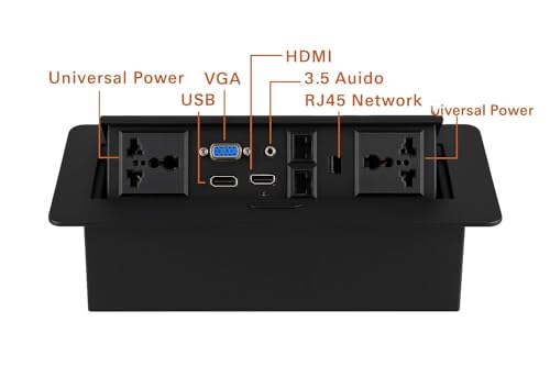 Image of COOLCOLD 10 Module, Hydraulic 8 Cables Cubby, Conference Table Connectivity Solutions, Flip-Top Hidden Desk Module Pop Up Box with HDMI, VGA, Audio, LAN, Power & USB Port (Black) - 1 Year Warranty