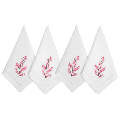 HCRAFT Embroidered Cotton Table Napkin, Cloth Napkins Set of 4 17"x17" Cherry Tree Napkin Square Fabric, Dining Room, Napkins Cloth Machine Washable, Christmas Napkins, Great Present Ideas