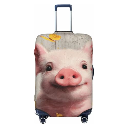 Cute Piglet Sunflowers Butterflies Elastic Travel Luggage Covers Dustproof Scratch-Resistant Suitcase Protector Fit 22-24 Inch