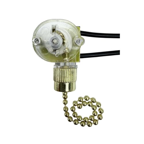 HUAXRUI SJ24B Pull Chain Light Switch Replacement for Hunter Hampton Bay Harbor Breeze Ceiling Fans Wall Lamps 2 Wire Pull Chain lamp Switch UL Listed Easy to Install Brass 1Pack