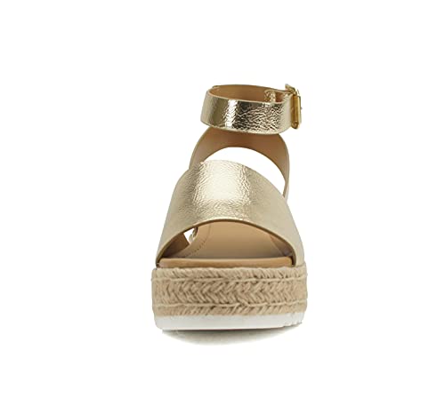 Image of Soda Topic Open Toe Buckle Ankle Strap Espadrilles Flatform Wedge Casual Sandal