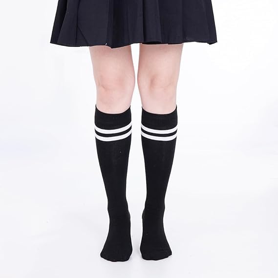 Image of WKLOUYHE 3 Pairs School Uniform Cotton Knee High Socks Athletic Sports Soccer Socks Tube Sock for Girls and Boys