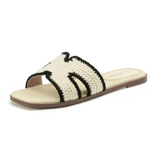 Image of Rihero Flat Sandals Women Dressy Comfortable Slip On Leather Slide Sandals