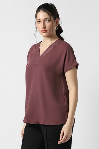 Image of Van Heusen Women's Polyester Regular Fit Half Sleeve V Neck Formal Top
