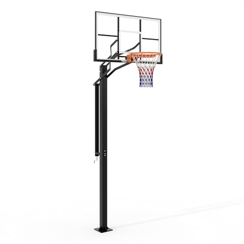 In Ground Basketball Hoops Outdoor 7.5-10FT Adjustable Height Basketball Goal System 55 Inch Shatterproof Backboard Solid Steel Rim for Kids Youth Adults Backyard Driveway