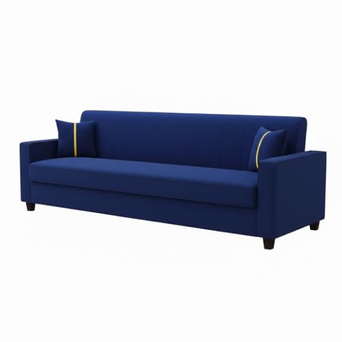 Image of FURNY Cosmos 3 Seater Fabric Sofa Set (Dark Blue) Premium Velvet Finish | Durable Comfort | Ideal for Living Room