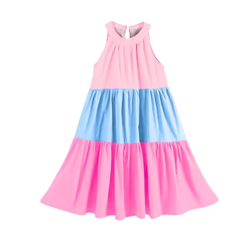 Girls' Sleeveless Color Block Dress Summer Casual Sundress Skater Swing Twirly Halter Dress2