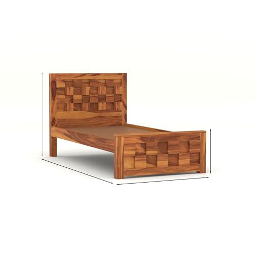 Image of Solid Sheesham Wood Single Size Bed Without Storage for Bedroom Living Room Single Cot for Home Wooden Palang for Hotel (Honey, Size 6 * 4)