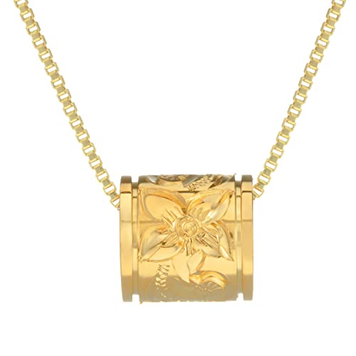 Aloha Jewelry Company Sterling Silver Plumeria Flower Princess Scroll Barrel Necklace Pendant with 18