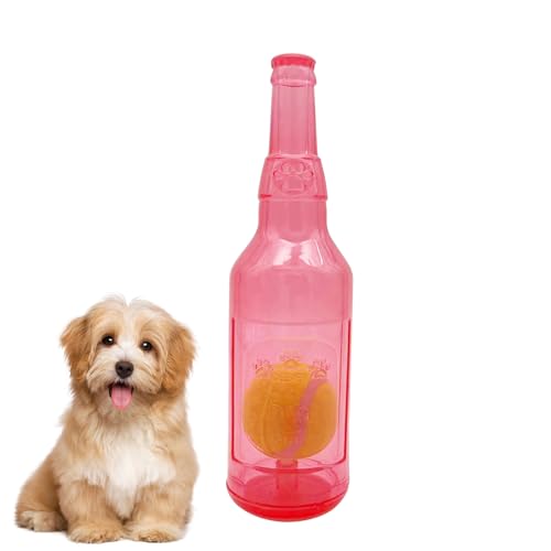 Interactive Dog Toy Rubber Bottle Toy Squeaky Dogs Chew Toy, Funny Water Bottle Dog Toy, Beer Bottle Chew Dog Toy Squeaking Dog Toy with Ball