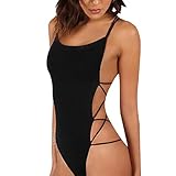 Strappy Rückenfreier schwarzer Bodysuits für Frauen, Sexy Shapewear mit Löffel Hals für Damen, schlanke Passform Ärmellos Rückenausschnitt, Catsuit Overall (M)