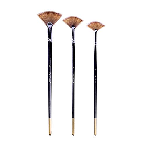 WYN 3Pcs/Set Fan Shap Gouache Painting Brush Nylon Hair Wooden Handle Paint Brush Set Drawing Art Supplies,3PCS