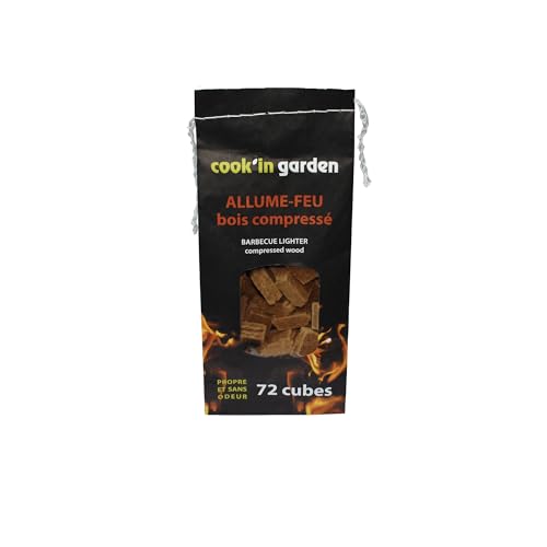 Cook’in Garden - Allume-Feu en Bois Compressé, 72 Cubes 100% Naturels, Propre et Sans Odeur, Allumage Facile pour Barbecue, Cheminée ou Brasero,...