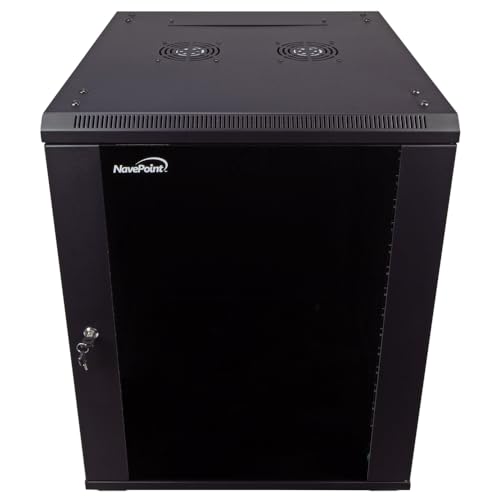 Image of NavePoint 15U Server Cabinet Wall Mount Rack Enclosure with Caster Wheels, 2 Fans, Locking Glass Door, Removable Side Panels - 15U Network Cabinet 23.6 inch Deep, 19 inch Server Rack for IT Equipment