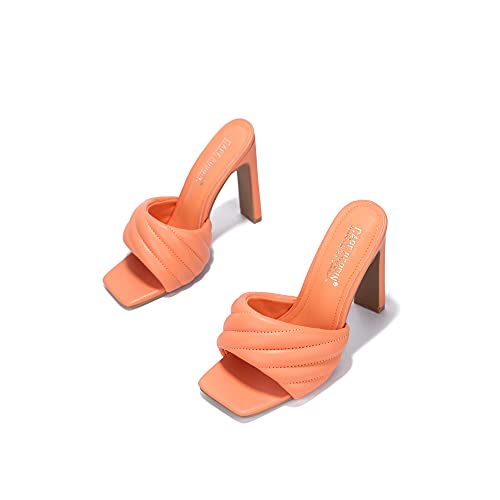 Cape Robbin Lorelai Sexy Woven High Heels for Women, Square Open Toe Shoes HeelsÂ - Orange Size 10