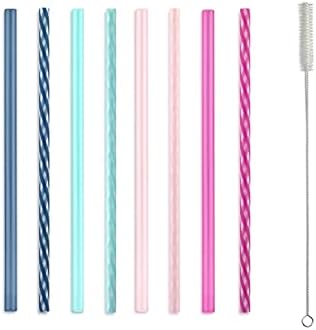 Ello Impact BPA-Free Plastic Reusable Straws with Cleaning Brush, 8 Piece Multi-Pack, Rosewater