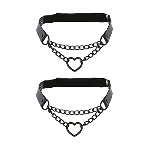 2PCs Adjustable Leg Garter with Chains, Elastic Heart Thigh Garters Belt for Women