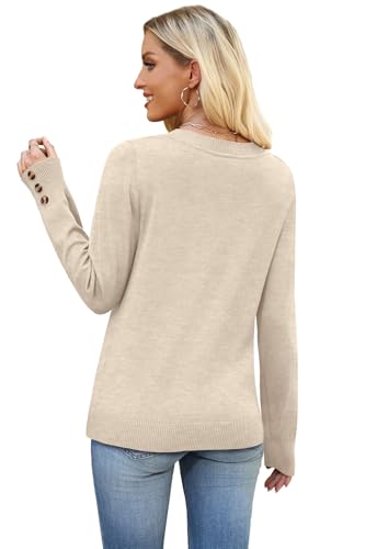 Image of WIHOLL Lightweight Sweaters for Women Long Sleeve V Neck Knit Outfits with Decorative Buttons
