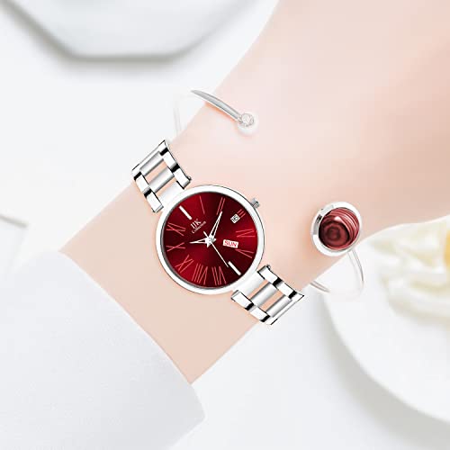 Image of IIK COLLECTION Watch for Women Round Studded Dial |Day and Date Quartz Movemnet |Long Battery Life|Stainless Steel Bracelet Chain Strap|Double Lock Clasp Safety Watches for Girls