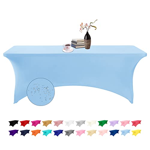 eccwai Spandex 8ft Waterproof Table Cover for Party,Wedding, Banquet, and Events(Blue Mist)
