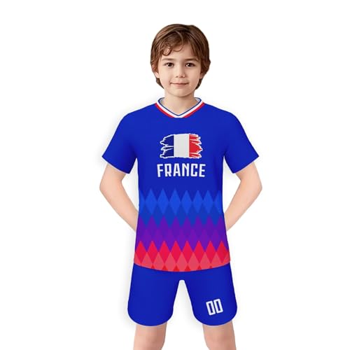 WM Trikot Conjunto de chándal para Hombre, niño, niña, Camiseta de Entrenamiento, Manga Corta y pantalón Corto. (Blue, 10-11 Years)