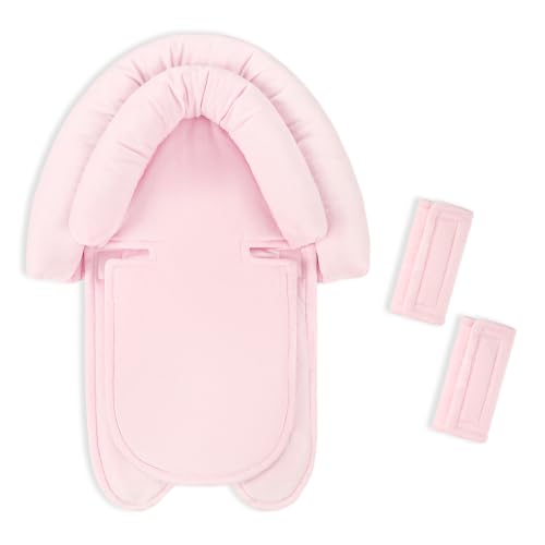 Image of Baby Car Seat Head Support for Newborn, 2 in 1 Infant Car Seat Head Body Support with Strap Pads, Soft Stroller Cushion Pillow Insert for Girls, Fits for Stroller, Swing, Pink
