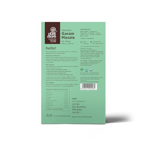 Image of Pure & Sure Organic Garam Masala 200gm| Traditional, Authentic & Multipurpose Masala Powder | Perfect Blend of Spices with Great Taste & Aroma | No Preservative & Pesticide| 100gm each (Pack of 2)