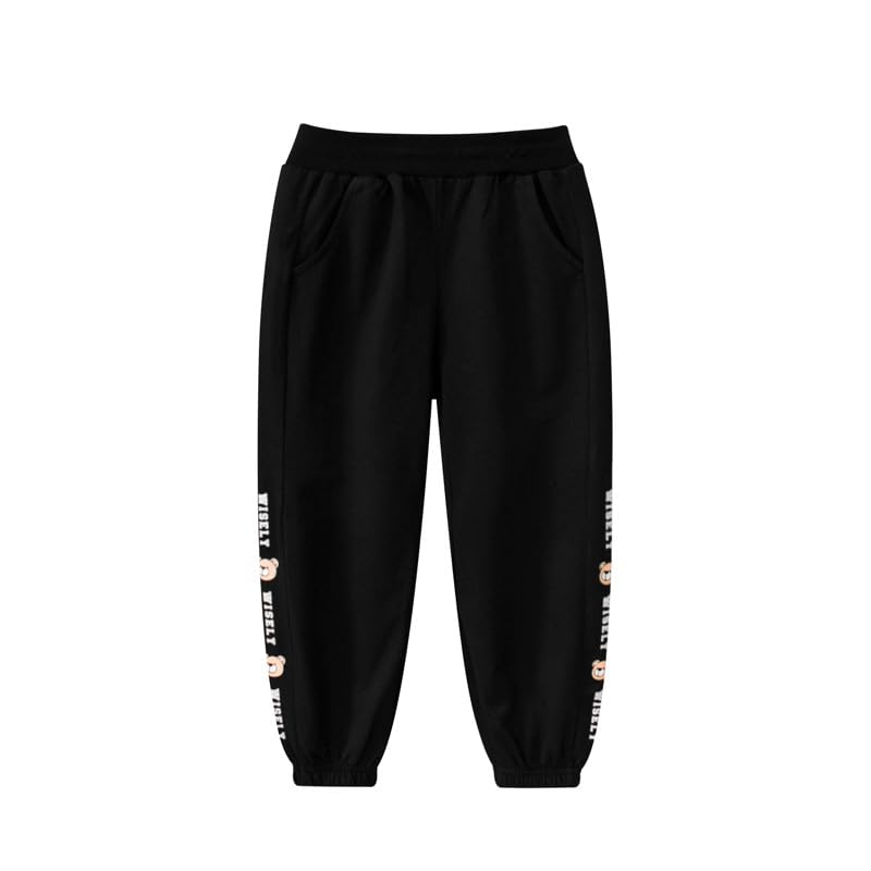 Meufam Little Boys Girls Solid Color Sweatpants Elastic Waist Joggers Cartoon Print Pattern Sweat Pants with Pockets 1-Pack