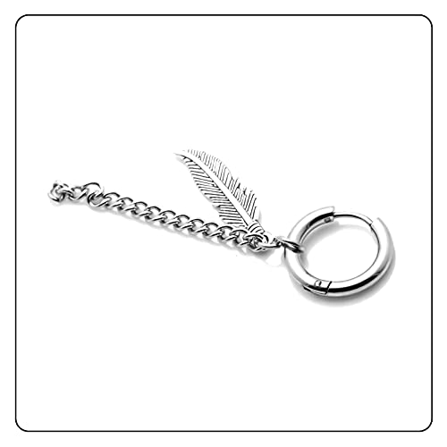 Punk Rock Stainless Steel Long Chain Earrings Feather Huggie Hinged Hoop Earrings,2PCS4