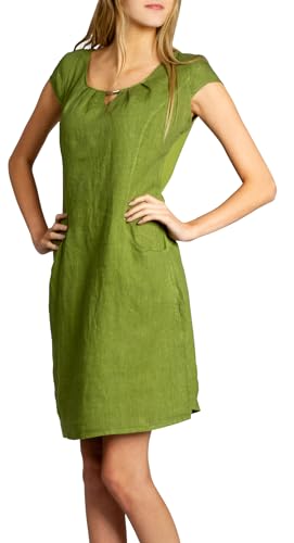 Caspar SKL020 knielanges Damen Sommer Leinenkleid mit eleganter Metallspange bis Größe 50, Farbe:apfelgrün, Größe:3XL - DE46 UK18 IT50 ES48 US16