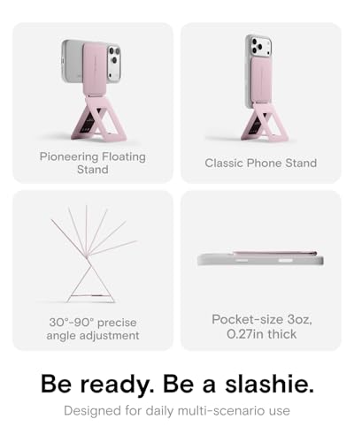 Image of MOFT Invisible Phone Tripod Stand, Slim Foldable Selfie Stick Compatible with MagSafe, Pocket-Sized Cell Phone Tripod for Video Recording, MOVAS Leather Travel Essentials, Blush