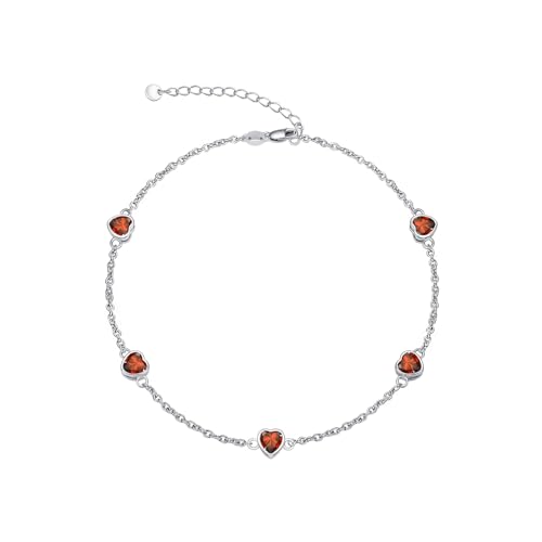 Image of Dorunmo Heart Birthstone Bracelets 925 Sterling Silver Round Birthstone Anklet for Women Birthday Jewelry Gifts for Girlfriend Wife Mother Her