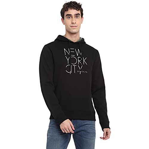 Image of Deniklo Men Polyester Fleece Printed Sweatshirt with Hoodie