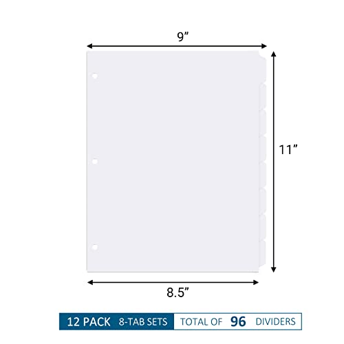 12 Pack 3 Ring Binder Dividers with 8 Tabs, Blank Write On, 3 Hole Punch Index Dividers, Paper Binder Dividers, 96 Dividers, Letter Size (White) image 4