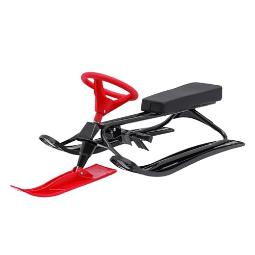 PIAOCAIYIN PIAOCAIYIN Snow Racer Sled, Steel Kids Sled Snow with 2 Brakes for Kids Age 3-15 Years, Weight Capacity Up to 220 Lbs, for Skiing/Ice Skating (Red)