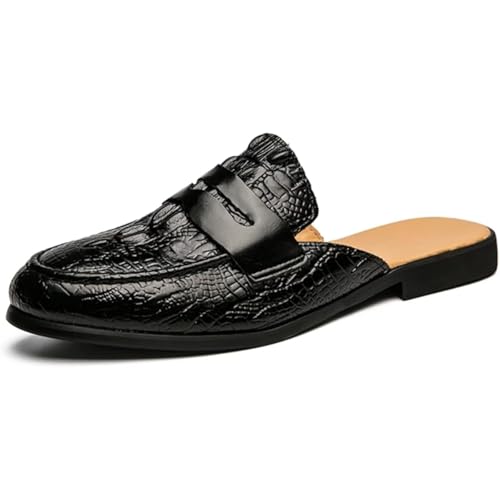 Men's Slip-On Mule Dress Shoes Fashion Print Comfort Round Toe Low Heel Open Back Casual Slippers