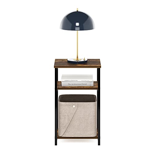Image of Furinno Just 3-Tier Metal Frame End Table with Storage Shelves, 1-Pack, Amber Pine