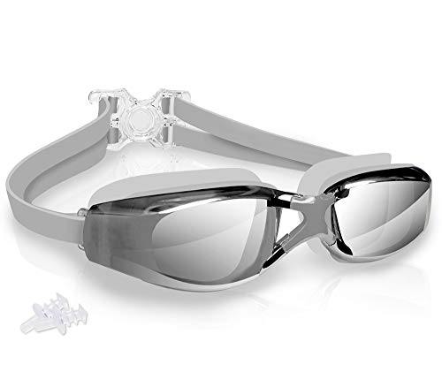 arteesol - Gafas de natación antivaho transparentes de 180u00b0, aspecto panorámico, con revestimiento 100% de protección UV, con funda y tapones para los oídos, para adultos y niños (Sliver-2, 1 unidad)