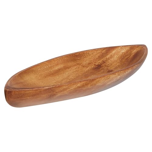 Premier Housewares Acacia Wood Leaf Serving Tray – Decorative Wooden Dish for Snacks & Table Display (25.5 x 9 cm)